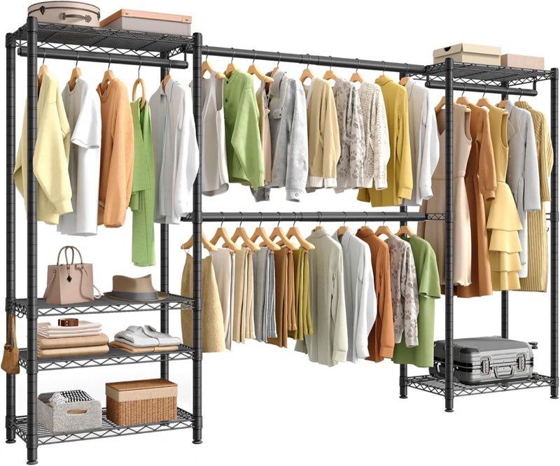 SONGMICS Offener Kleiderschrank, 4 Stangen, Breite 177–220 cm