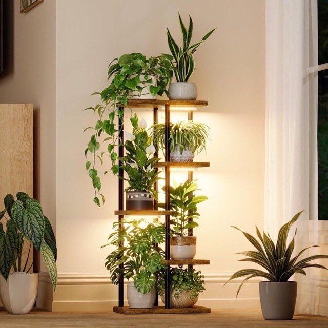 Bamworld Pflanzenregal mit LED, 5 Ebenen