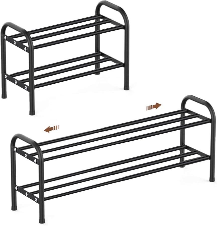 XIANGLV Schuhregal ausziehbar, 2 Ebenen, schwarz
