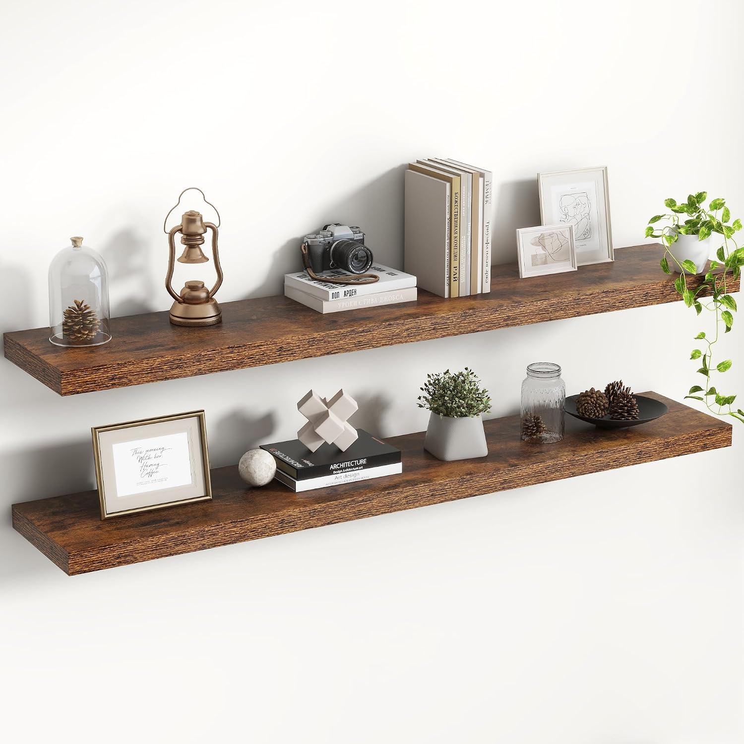 Acovy Schweberegale, 120 cm, 2er-Set, 19,5 cm Tiefe, Braun