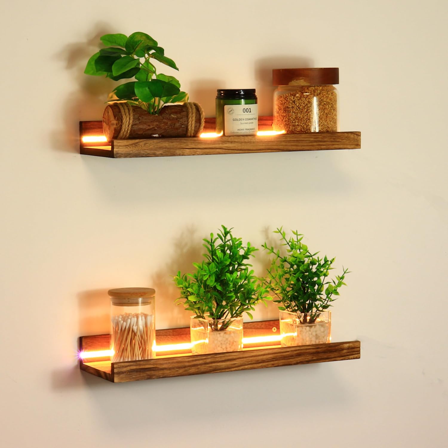 HanYun Wandregal Floating mit LED-Lichterkette, 2er-Set, 40 cm