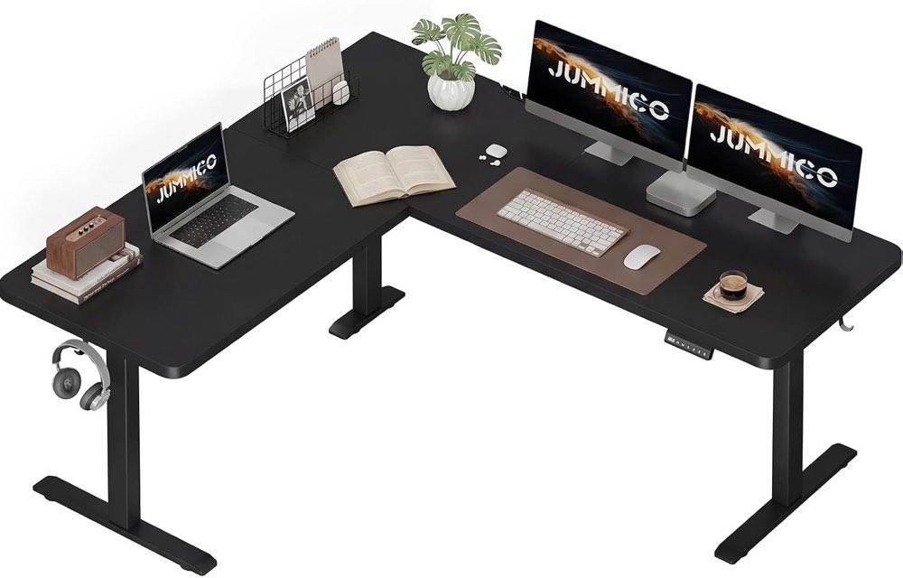 JUMMICO Eckschreibtisch Schwarz, 3 Speicher