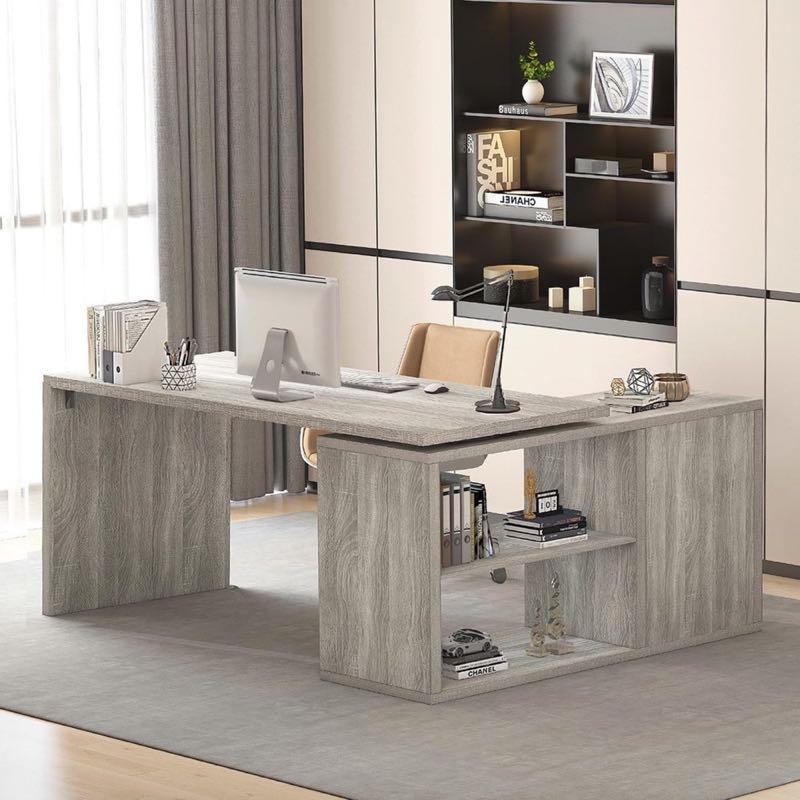 HSH Schreibtisch L-Form mit Stauraum, Vintage Grau, 140 cm