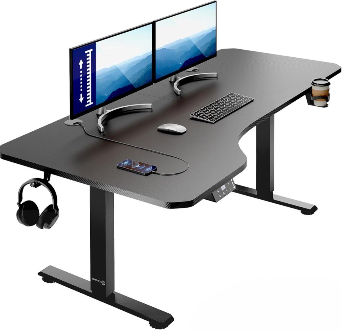 CASARIA CASARIA Gaming-Tisch elektrisch 160 × 75 cm, Carbon-Optik - Produktbild