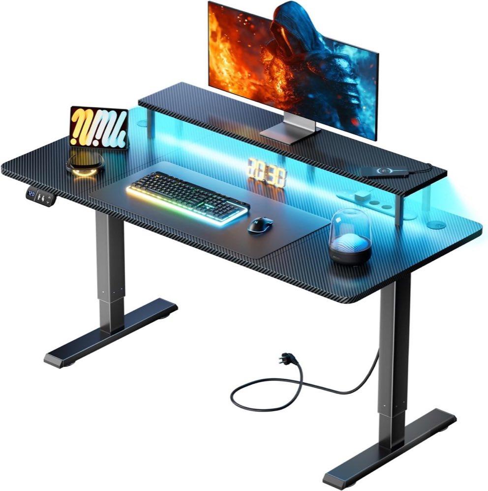 HLONONE Gaming-Tisch mit LED und Steckdose 120 × 60 cm