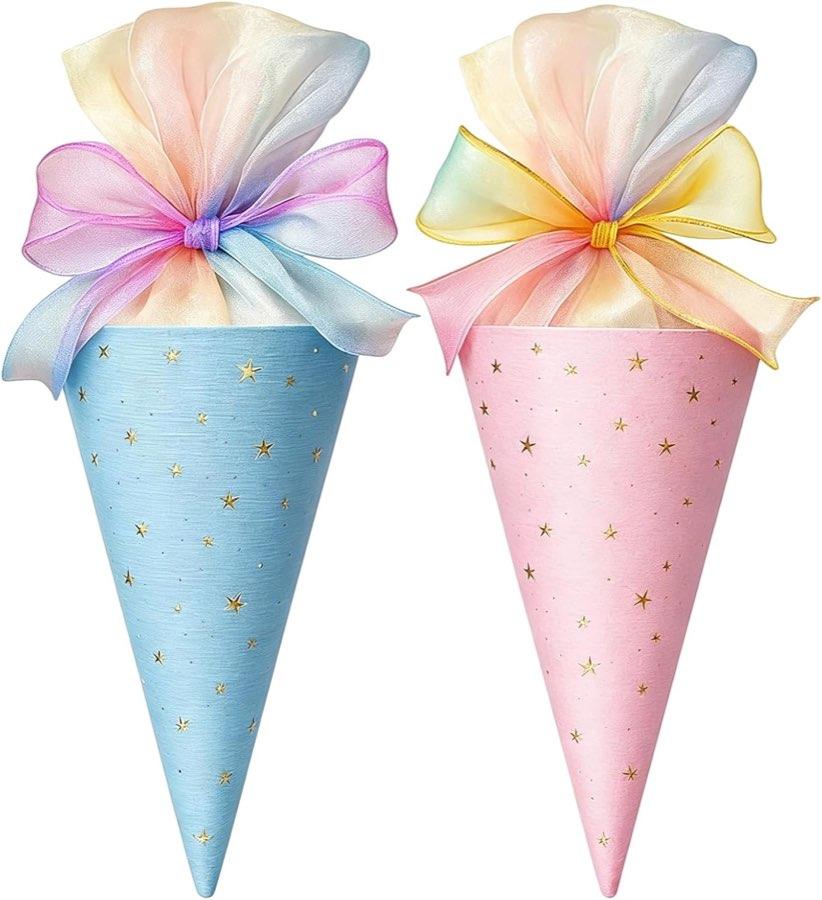 2 Stück Geschwister Schultüte, Kleine Schultüte Zum Befüllen, Mini Schultüten Aus Stoff, Für Schulfeiern Und Familienanlässe, Blau Und Rosa, 49x18.5 cm Baumwolltüten