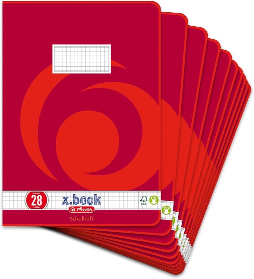 Herlitz Herlitz Schulheft A4, Lineatur 28, kariert, 16 Blatt, 10 Stück