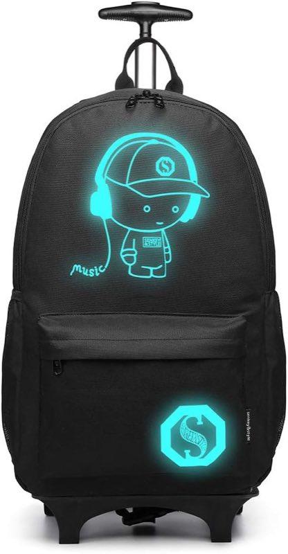 KONO KONO Rucksack mit Rollen Kinder Nachtleuchtend für Grundschule