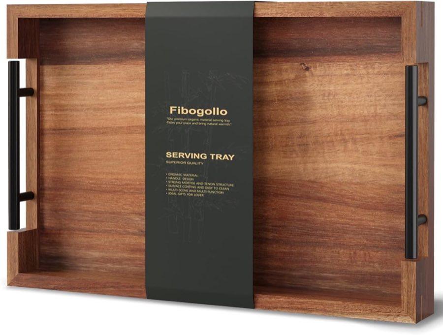 Fibogollo Akazien-Tablett Metallgriff 38×25