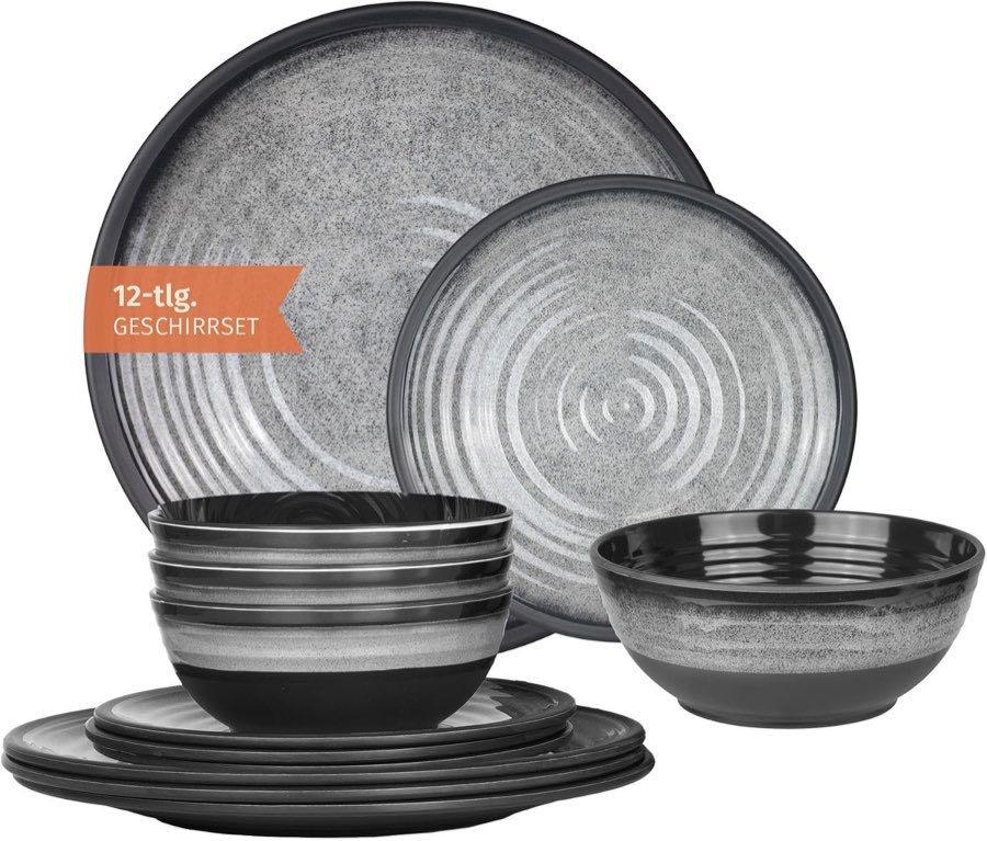 Moritz Melamin-Campinggeschirr 12-teilig Stone Grey