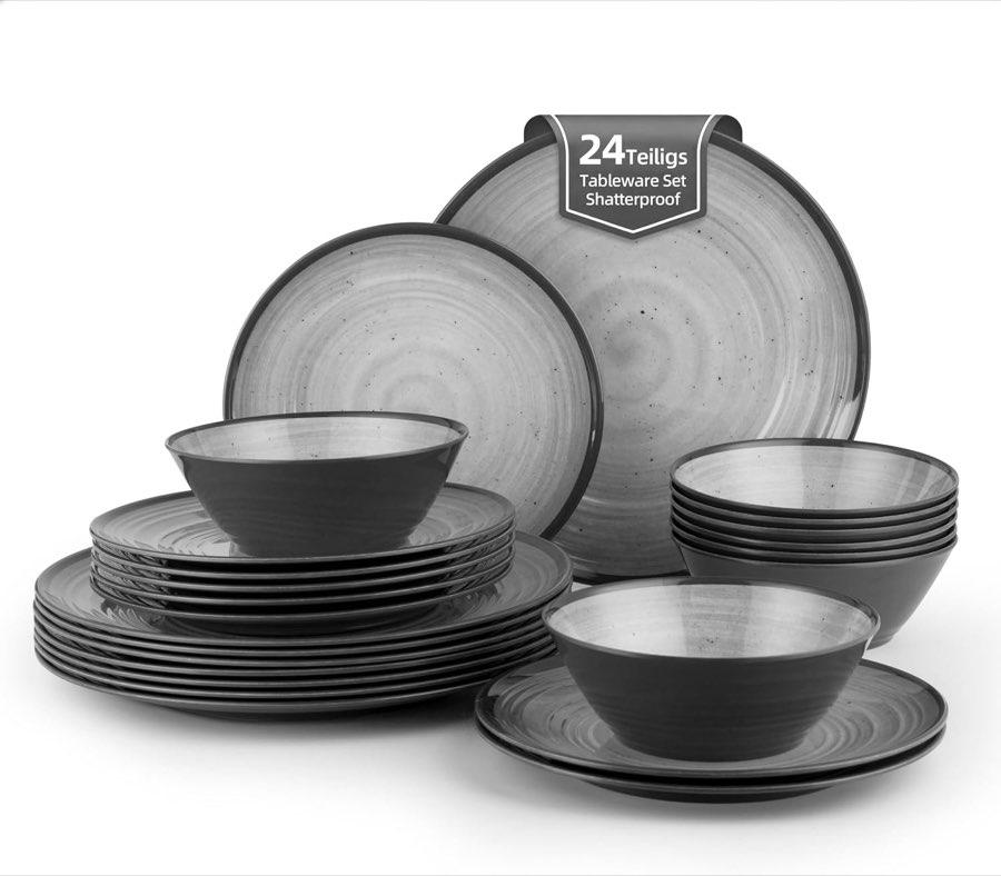 La Joventino Melamin-Set 24-teilig Grau Wirbel