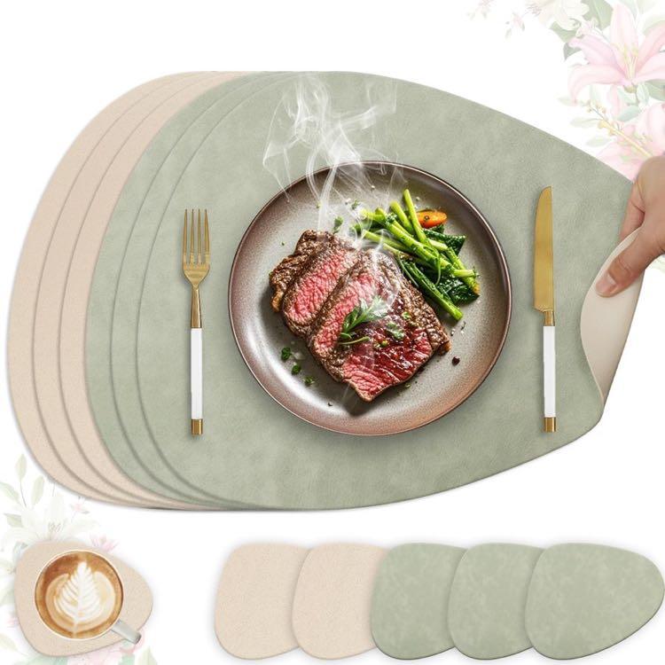 HELI MIAO ovale Kunstleder-Sets Hellgrün+Beige