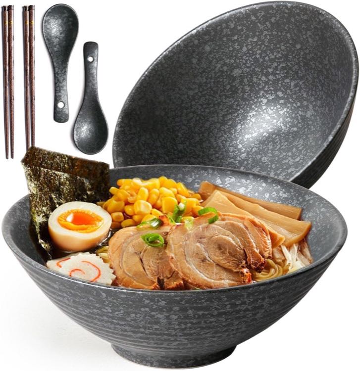 HLWDXno1 Ramen-Set 2×1200 ml schwarz Steinmuster