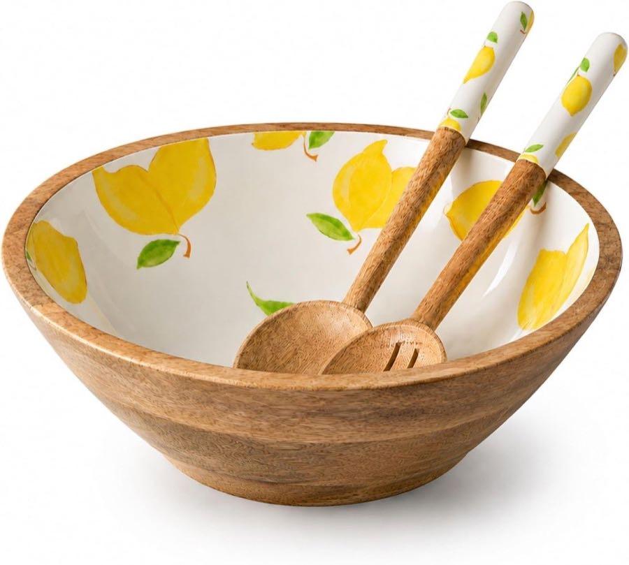 Decorasian Mangoholz-Salatschale mit Emaille Ø 25 cm