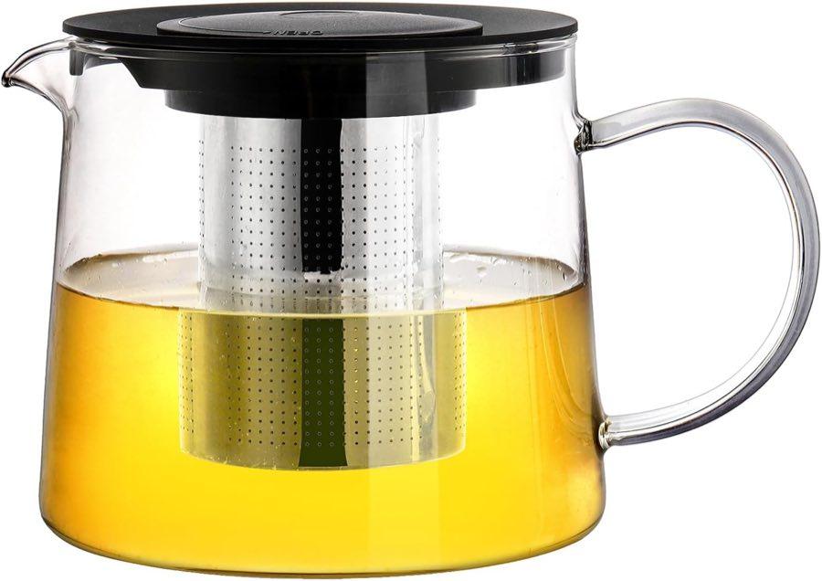 Tebery Glas-Teekanne 1,5 l mit Drehdeckel