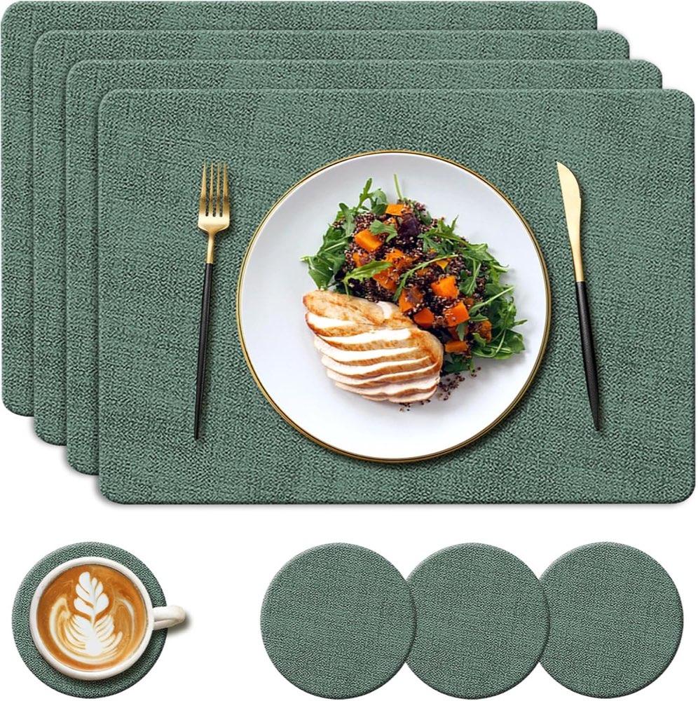 YUNJUER Kunstleder Tischsets 4er Grün 43×30 cm