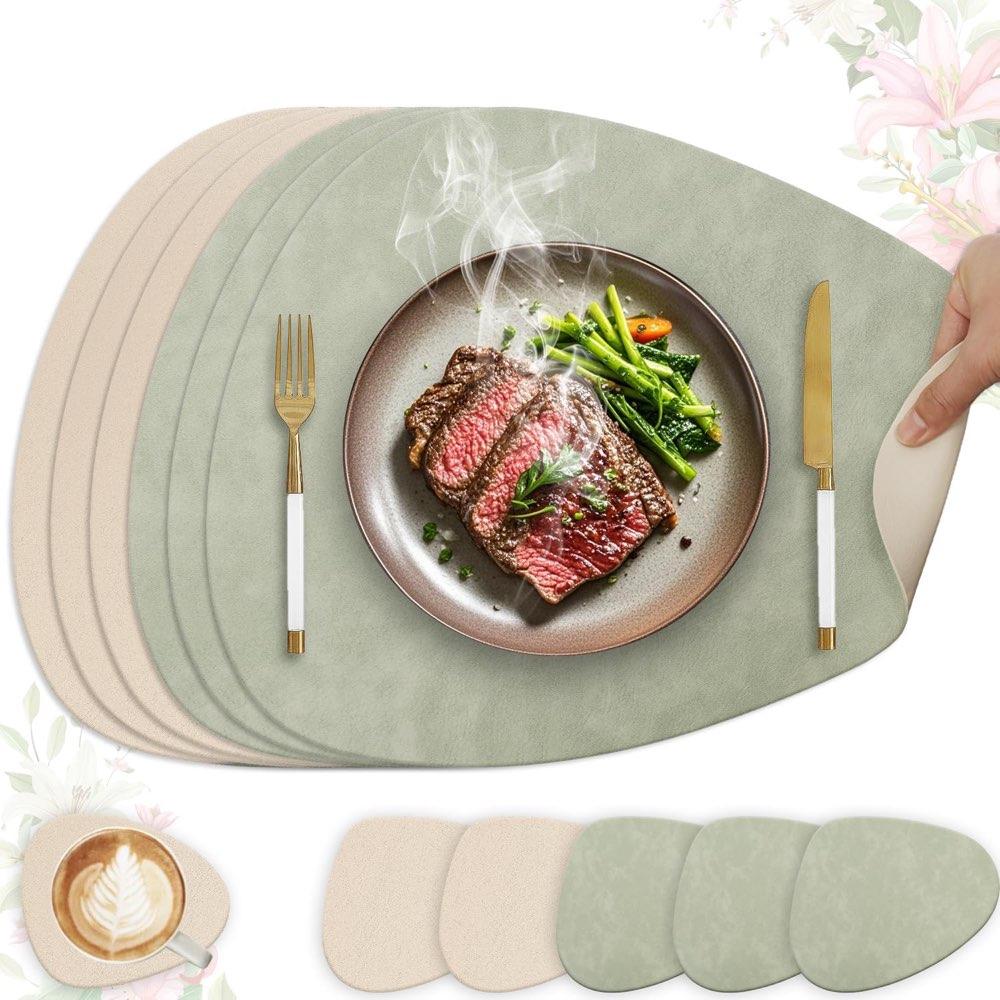 HELI MIAO ovale Kunstleder-Sets Hellgrün+Beige