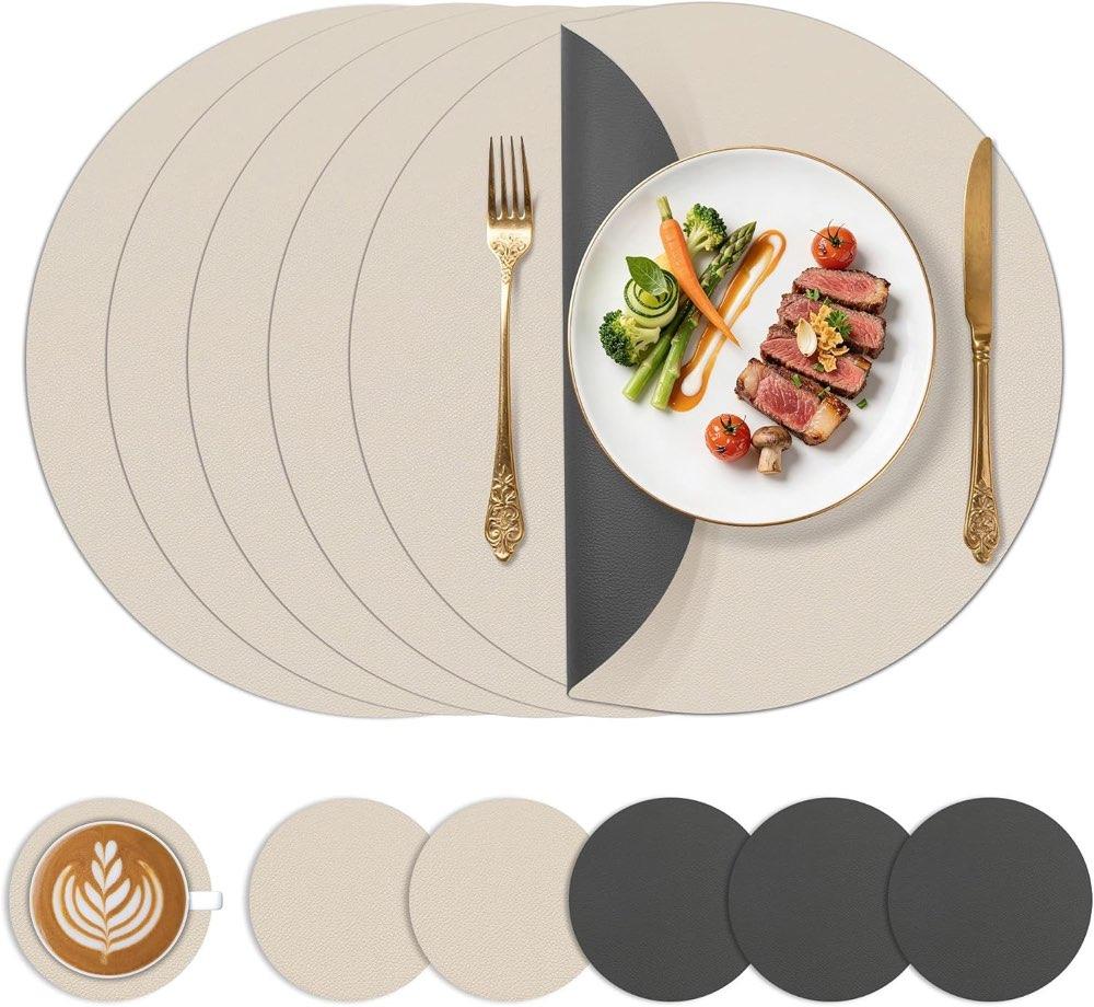 KitchenBoss runde Tischsets Ø38 cm 6er Anthrazit/Beige