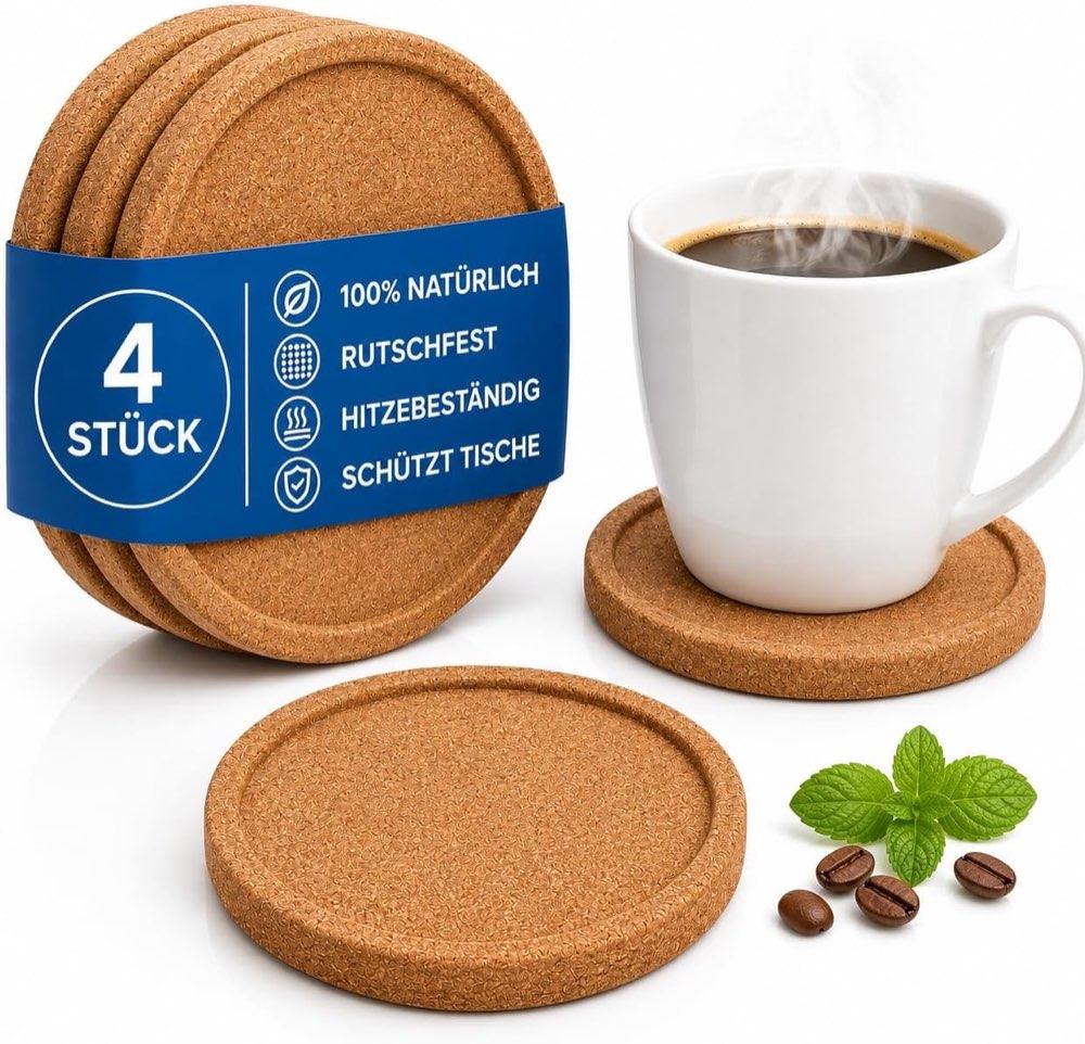 Silberhein Kork Untersetzer 4 Stück Ø 10 cm mit Rand