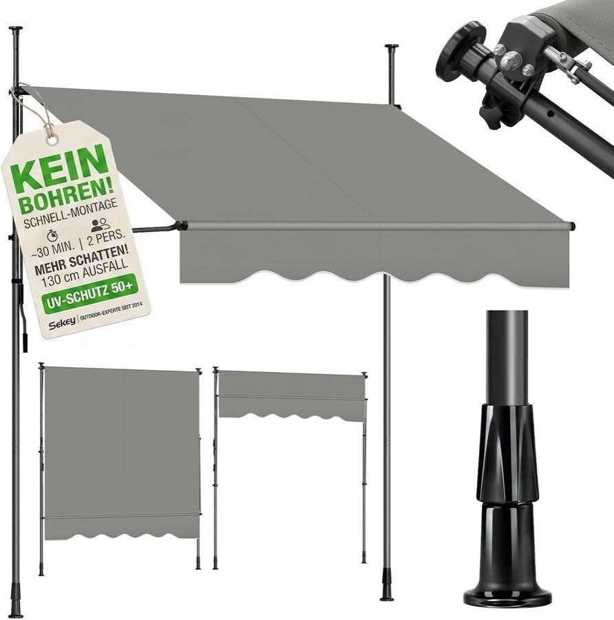 Klemmmarkisen 3m – Testsieger Sekey 300 cm / 130 cm Ausfall