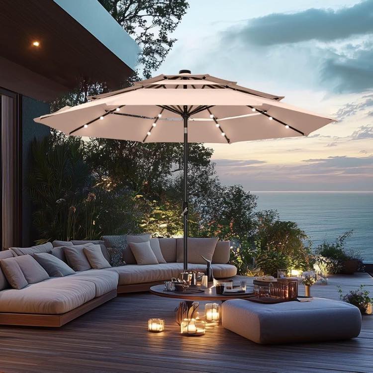 Sonnenschirme mit LED – Testsieger PHI VILLA Ø 300 cm 24 LED