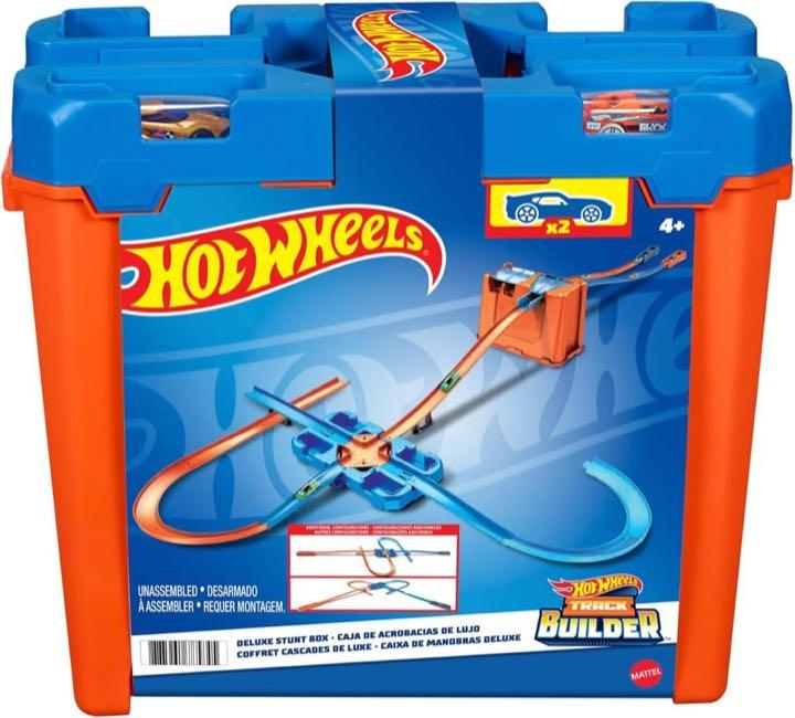 Hot Wheels Hot Wheels Bahn Track Builder, Autorennbahn Bauset für Hot Wheels Autos, inkl. 2 Spielzeugautos, Spurwechsler, steile Kurven, Crashzone, Auto Spielzeug, Spielzeug ab 4 Jahre, GGP93