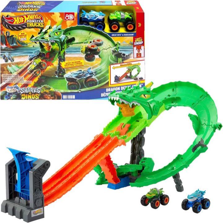 Hot Wheels Monster Trucks Sharks vs. Dinos Dragon Destruction-Set