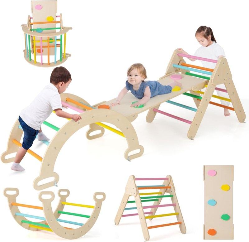 COSTWAY COSTWAY Kletterdreieck mit Rutsche, bunt