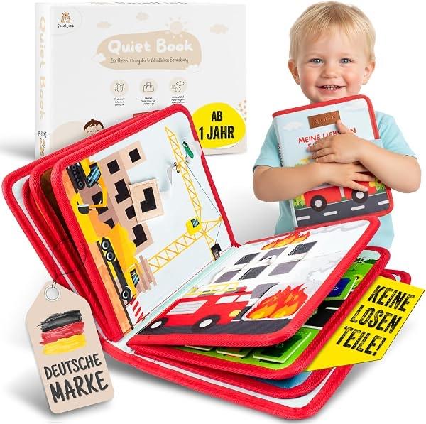SpielLieb Montessori Quiet Book ab 1 Jahr mit Fahrzeugen, rot