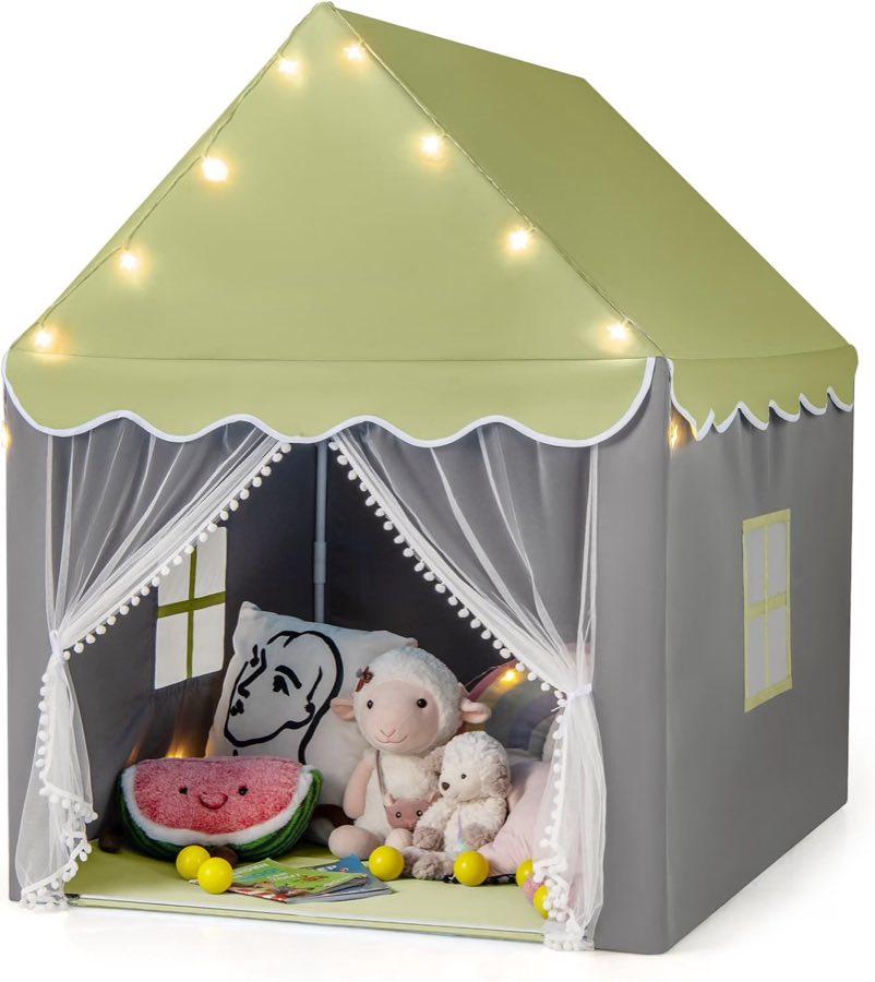 COSTWAY COSTWAY Kinderspielhaus mit Sternenlichtern (Grün)