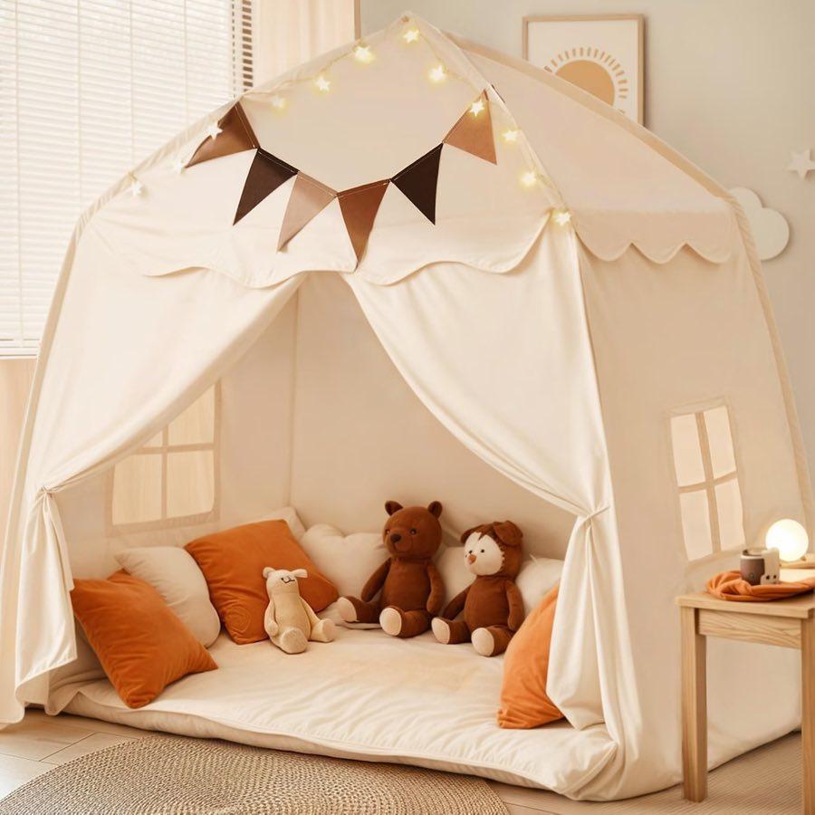 Mallify Kinderzelt Indoor mit Lichtern (Creme)
