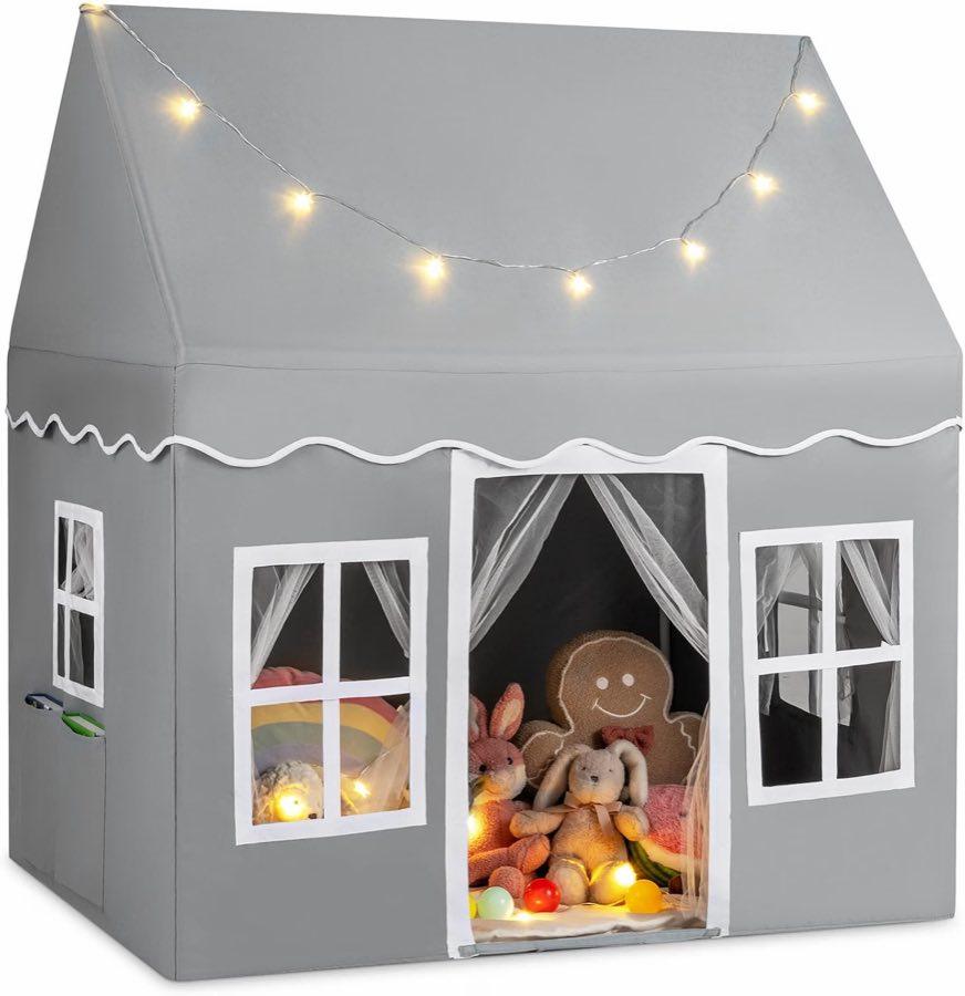 COSTWAY Kinderspielhaus mit Sternenlichtern (Grau)