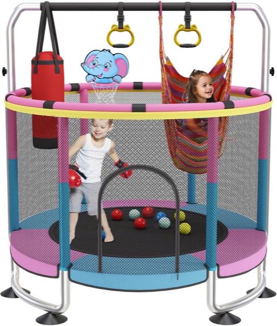 GT GETCO TECH Kindertrampolin 150 cm mit Netz und Basketballkorb