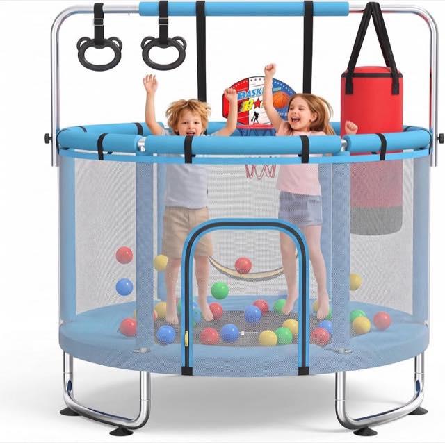 MaxBinTon Kindertrampolin 140 cm mit Netz und Basketballkorb