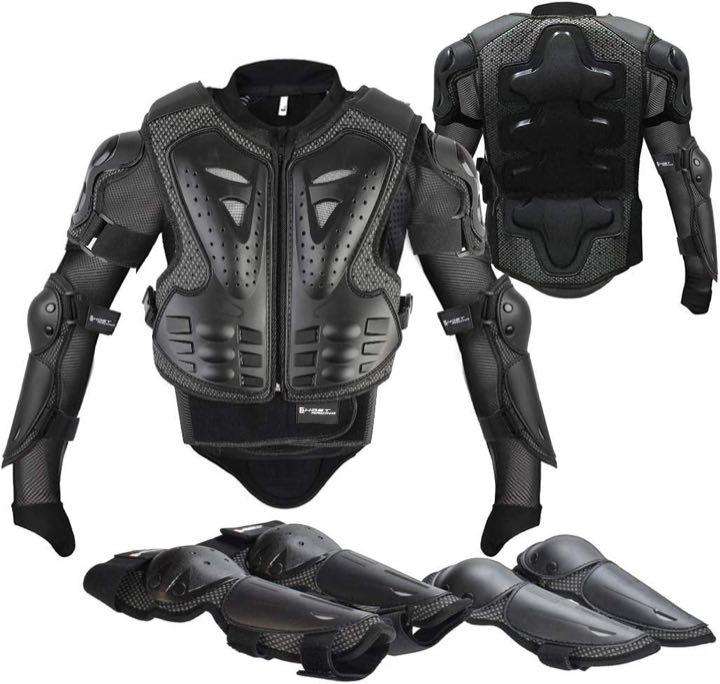 Fansport Kinder Motorrad-Schutzjacke mit Brustpanzer, Knie- und Ellenbogenschonern