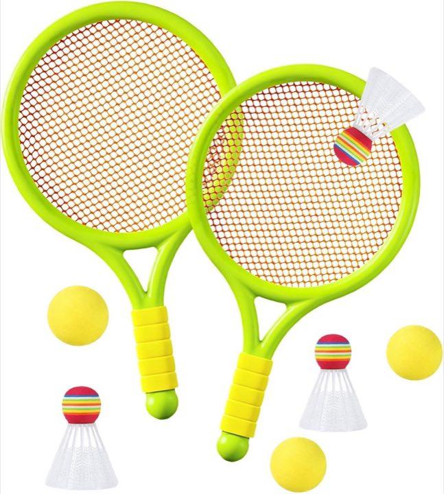 2 Tennisschläger Set mit 3 Tennisbällen und 3 Federbällen