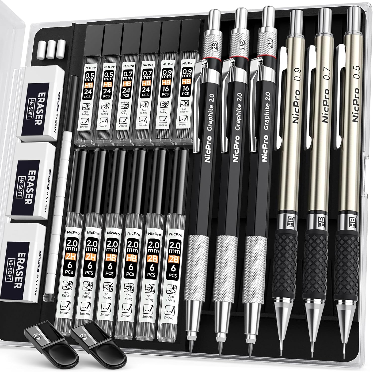 Nicpro Druckbleistift-Set mit 2-mm-Fallmine