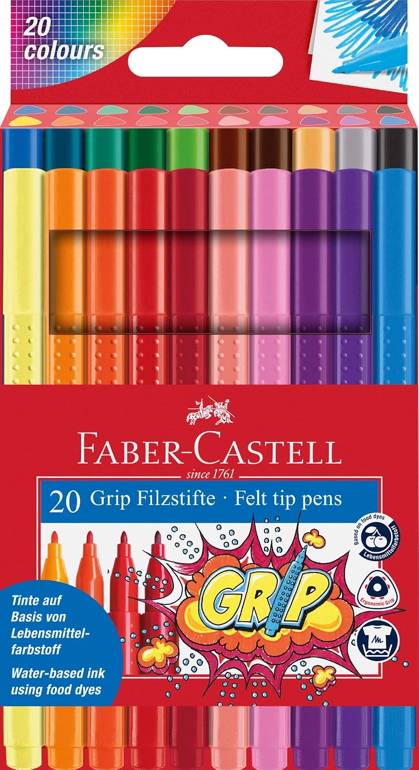 Faber-Castell Grip Colour Marker, 20 Fasermaler – Testsieger Filzstifte