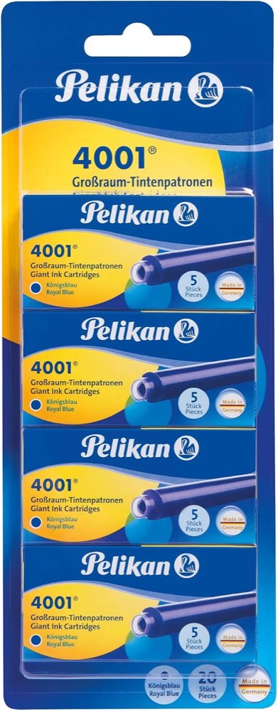 Pelikan Großraum-Tintenpatronen 4001 Königsblau, 20 Stück – Testsieger Füller-Tinte