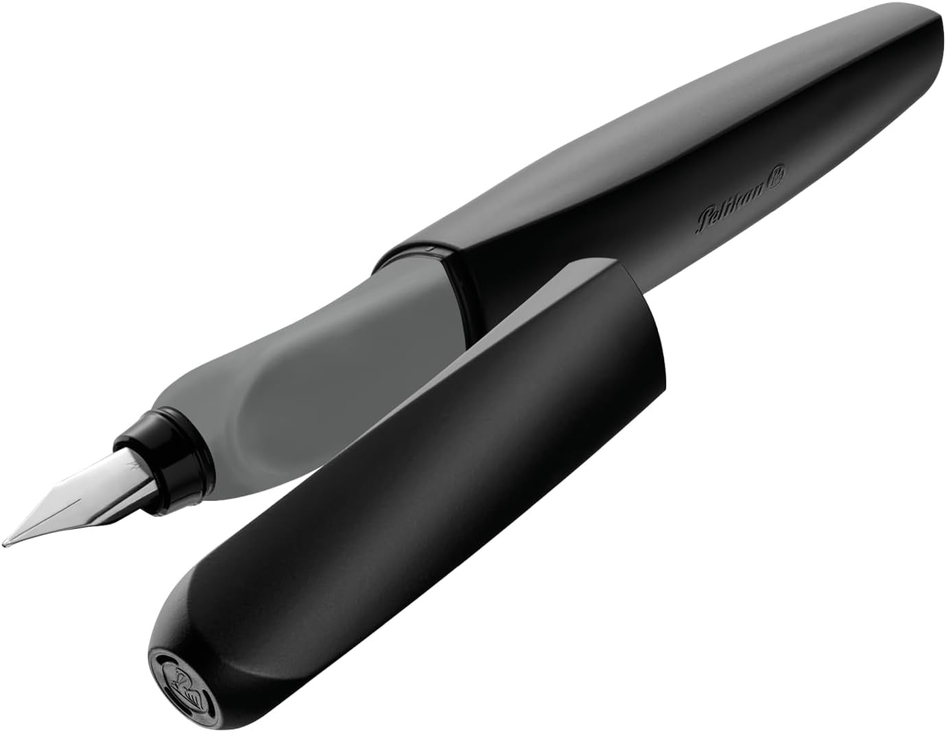 Pelikan Twist Füllhalter, Edelstahl-Feder in Strichbreite M inkl. Tintenpatrone, schwarz