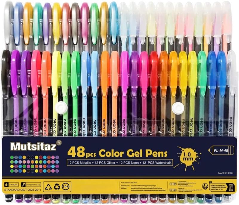 Fittolly 48er Gelstifte-Set, Glitzer Metallic Pastell