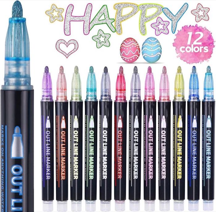 ECtury Outline-Glitzerstifte, 12 Farben