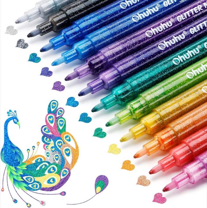 Ohuhu Glitzerstifte, 12 Farben 0,7 mm