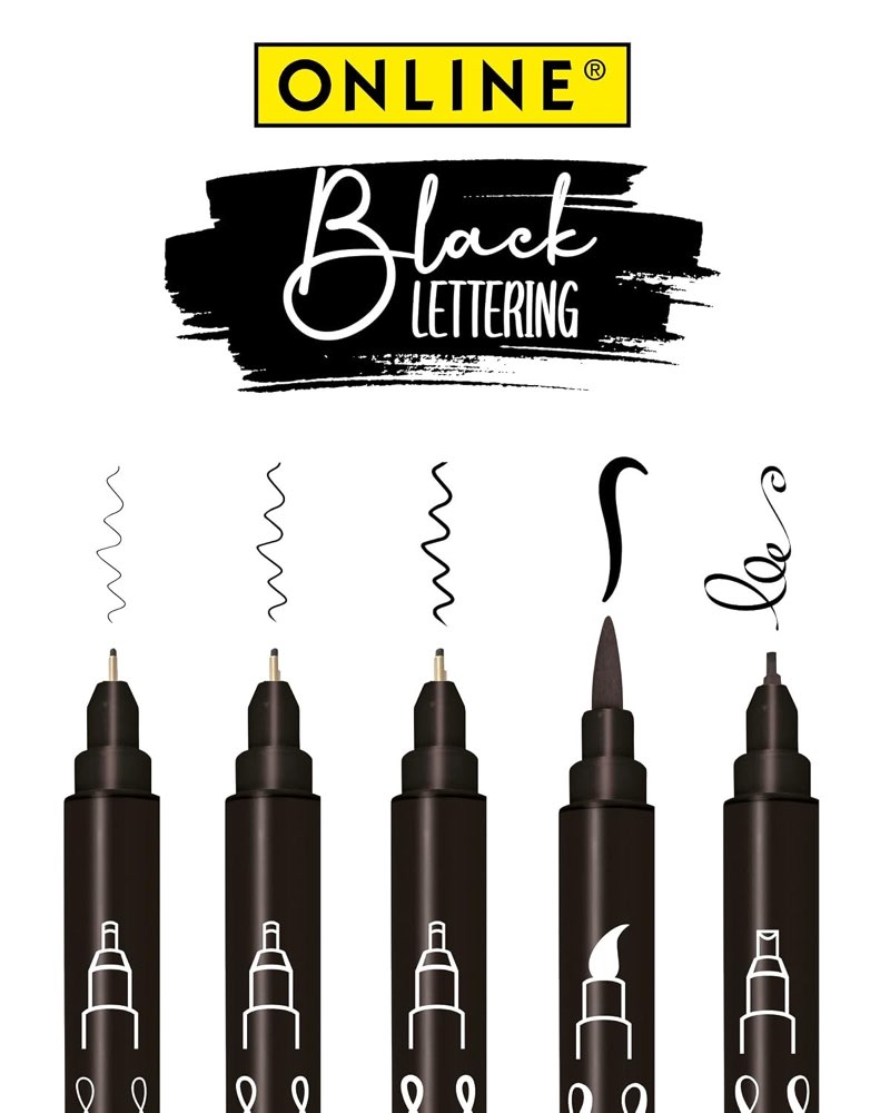 Online Online Handlettering-Set, 5 Stück schwarz