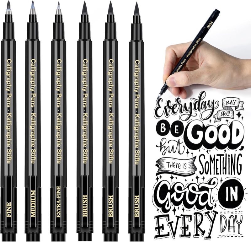APOGO Kalligraphie-Stift-Set, 6 Stück schwarz – Testsieger Kalligraphie-Stift