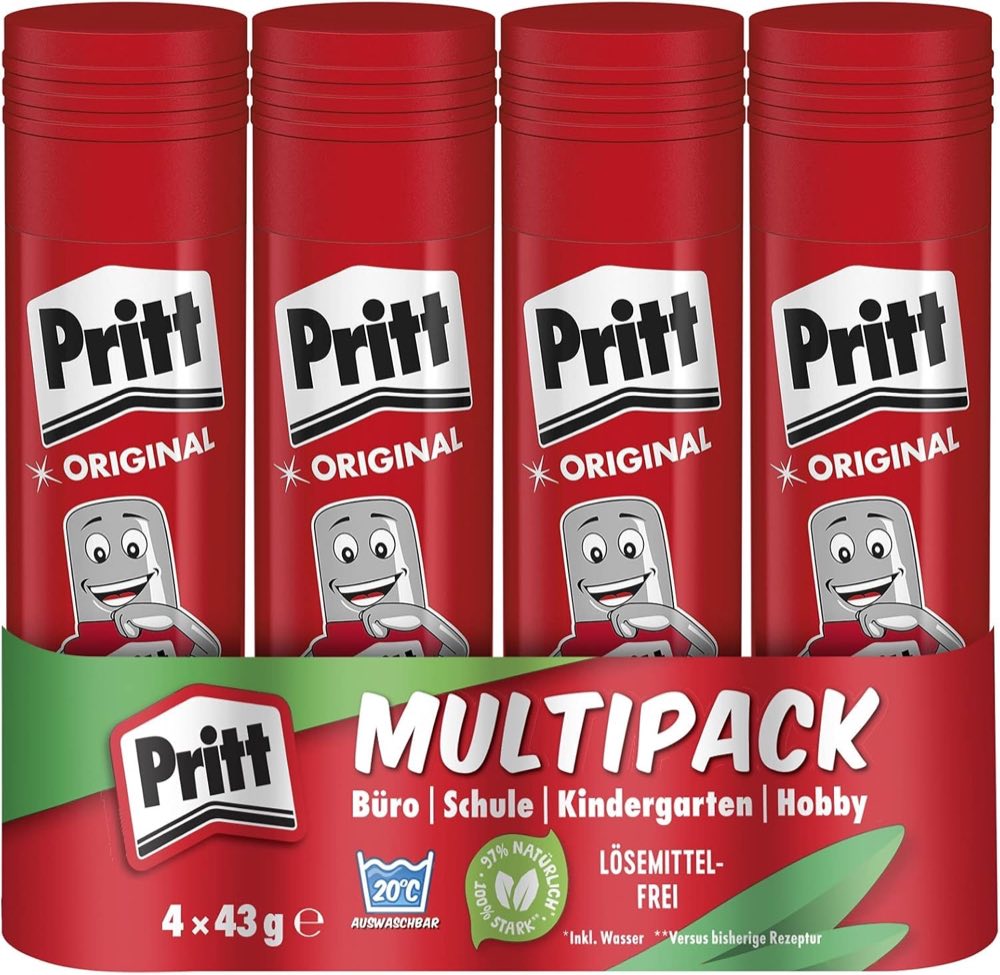 Pritt Klebestift, 4 × 43 g – Testsieger Klebestift