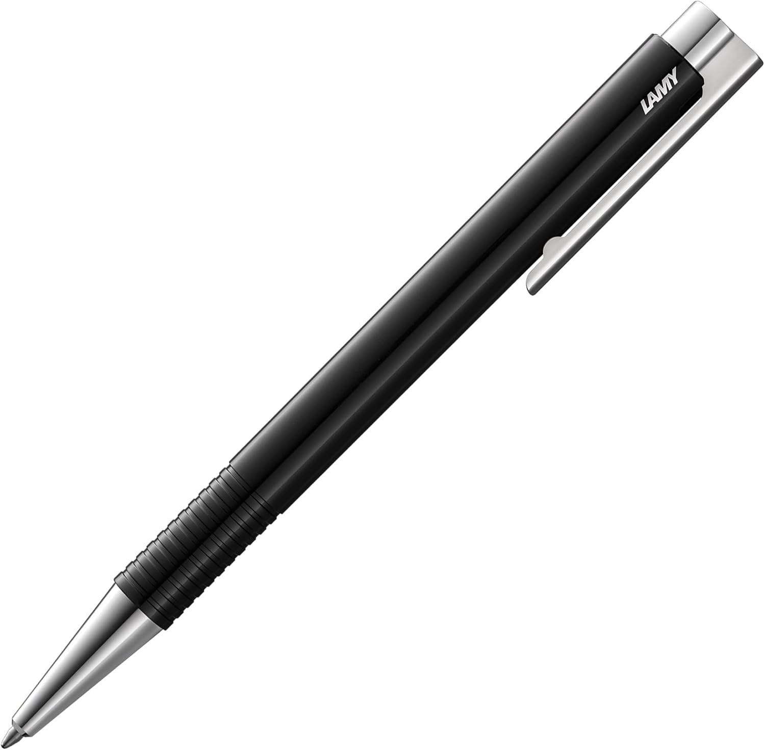 LAMY logo M+ Kugelschreiber 204 aus bruchfestem Kunststoff, schwarz, verchromte Spitze und Drücker, inkl. Großraummine LAMY M 16 Strichbreite M in blau