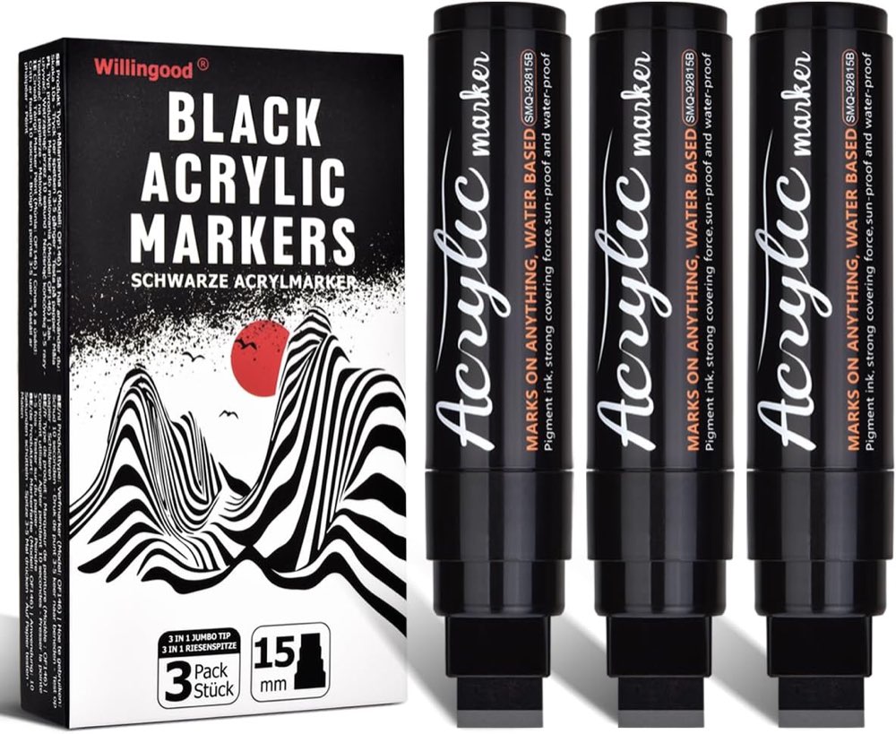 Willingood Acrylstifte, 3× schwarz, Jumbo