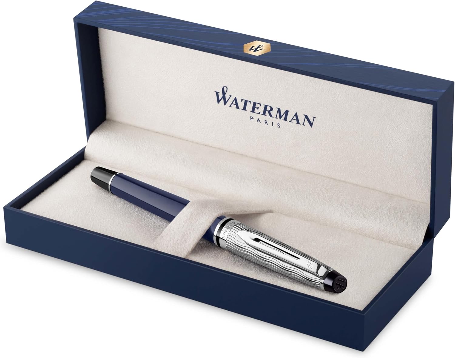 Waterman Expert Füller | Schwarze Metallic-Lackierung mit Ruthenium-Zierteilen | Medium Edelstahlfeder mit PVD-Beschichtung | Füllfederhalter mit blauer Tinte | Geschenkbox