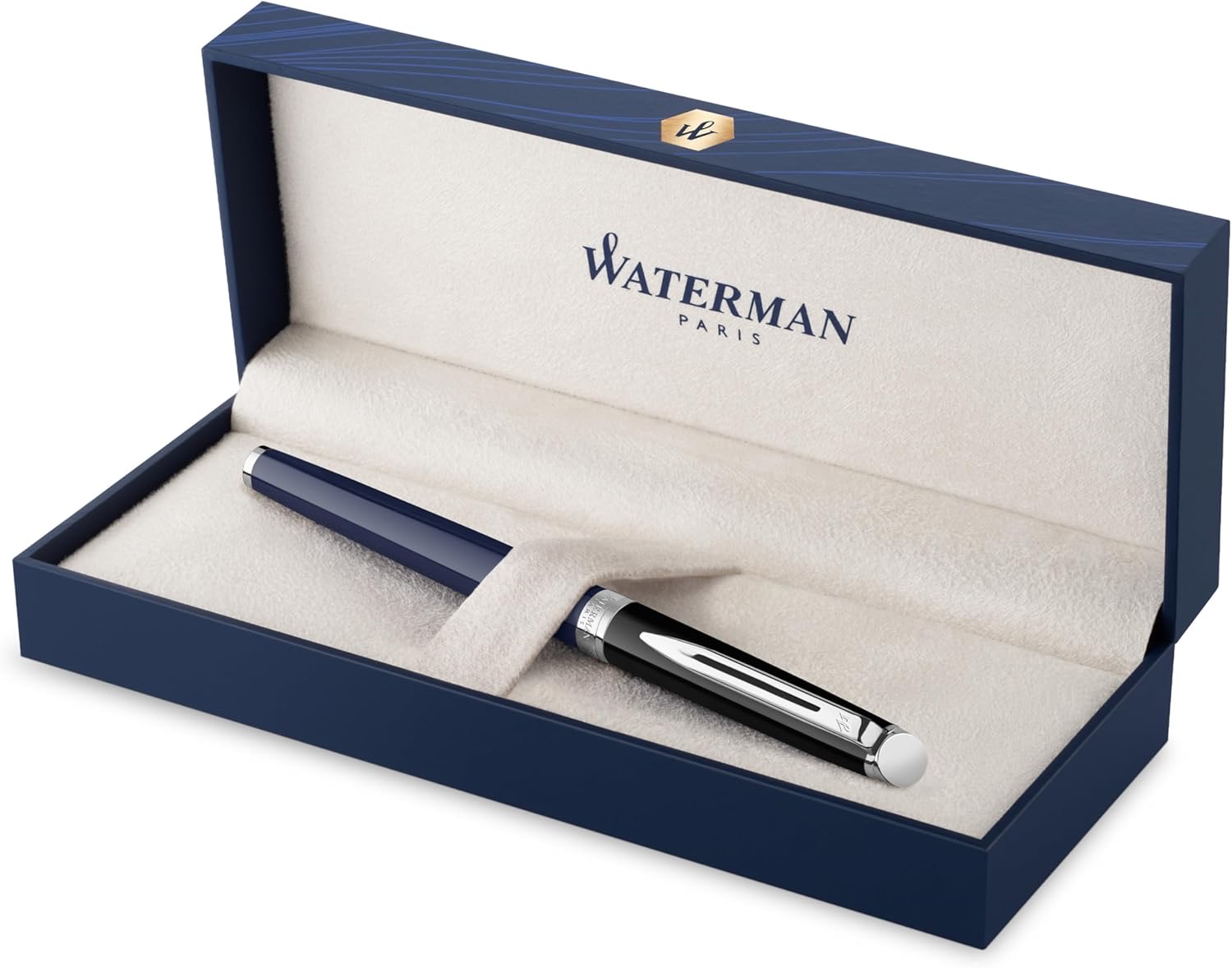 Waterman Hémisphère Füller | Schwarze und blaue Lackierung mit palladiumbeschichteten Zierteilen | Füllfederhalter mit mittlerer Edelstahl Feder | Geschenkbox